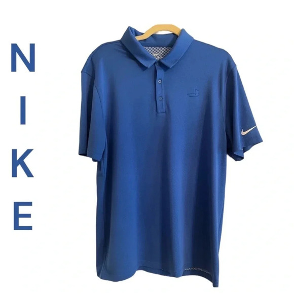Nike Golf Dri Fit Blue Polo Shirt Short Sleeves Men size L 100% Polyester‎ - Picture 1 of 8